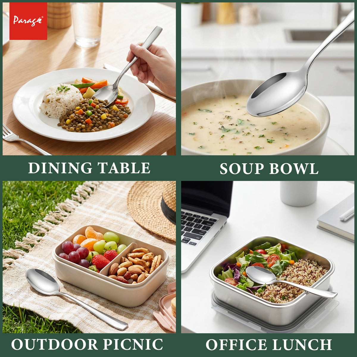 Parage Stainless Steel 1.6mm Dinner Spoon Set of 6 (16 cm) Impress – Parage
