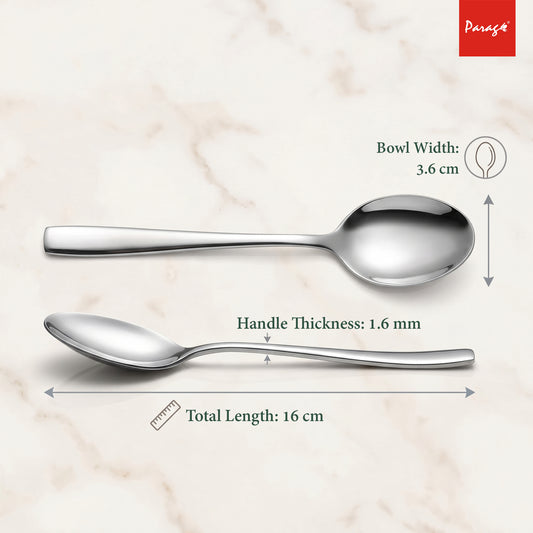 Dinner Spoon Set | 16 cm, 12 pcs | Stainless Steel | Silver | Mirror Finish
