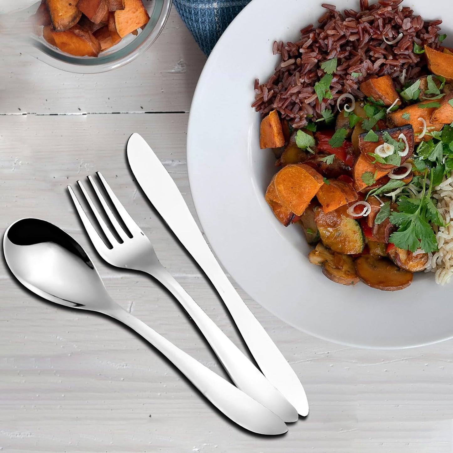 24 Pcs Premium Stainless Steel Cutlery Set for Home & Kitchen | Silver Tableware