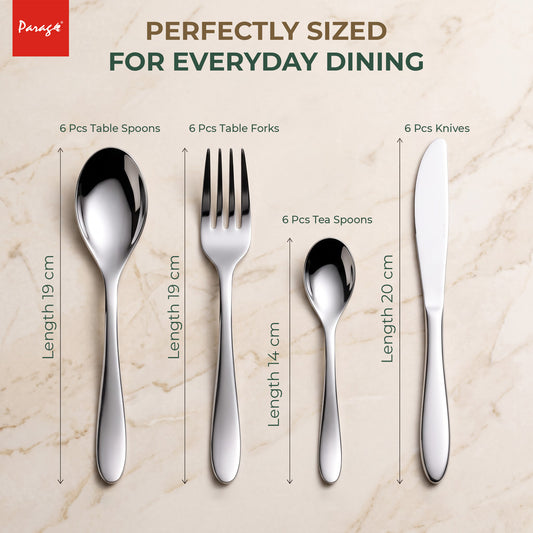 Parage Stainless Steel Premium Jazz Cutlery Set of 24 - Spoons, Forks & Knives – Parage