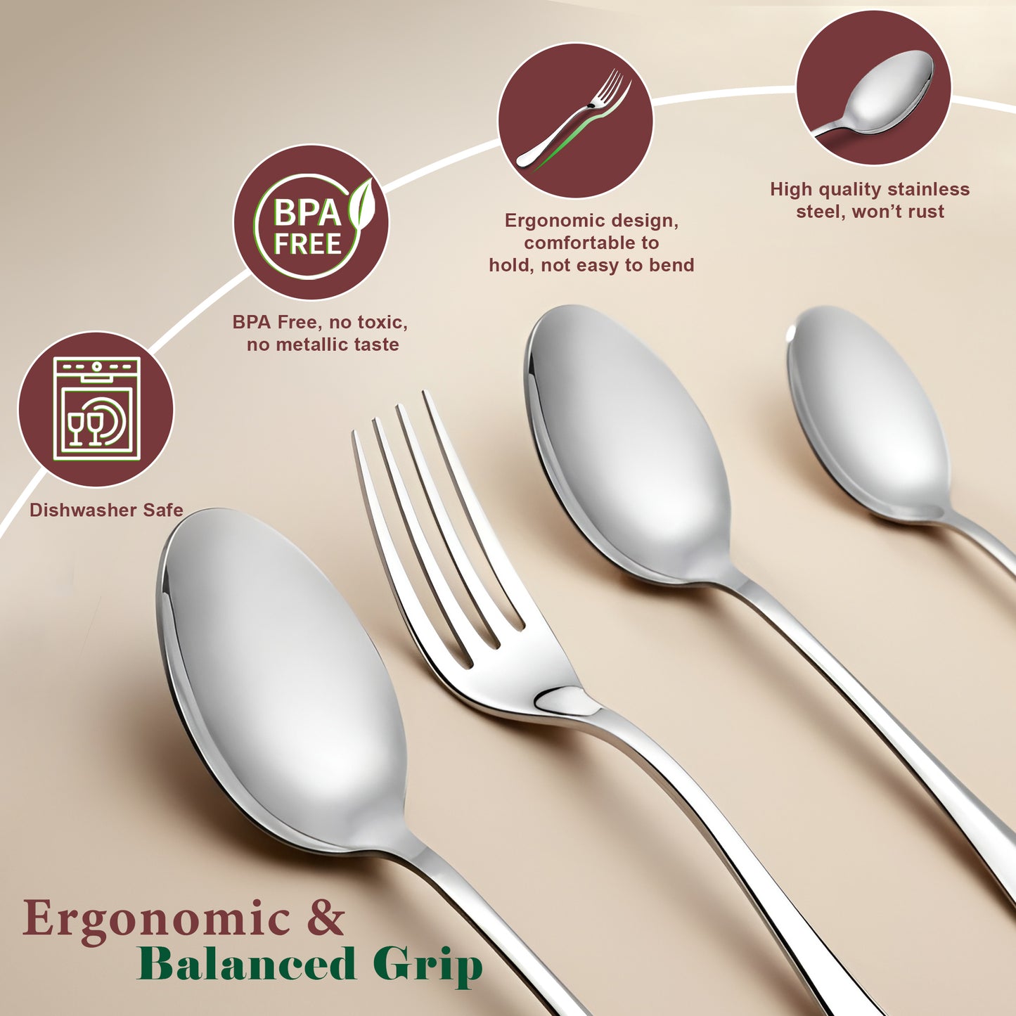 24 Pcs Stainless Steel Cutlery Set for Home & Kitchen - Mirror Finish Tableware Spoons & Forks