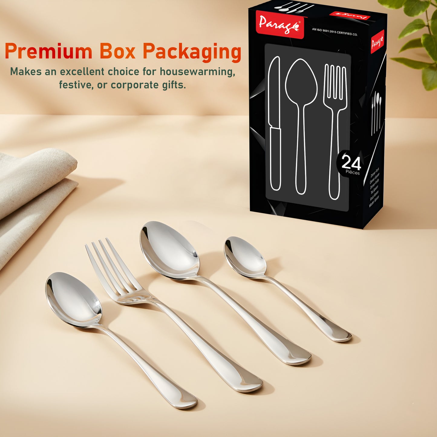 24 Pcs Stainless Steel Cutlery Set for Home & Kitchen - Mirror Finish Tableware Spoons & Forks