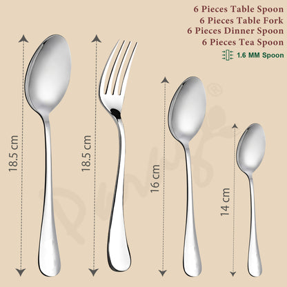24 Pcs Stainless Steel Cutlery Set for Home & Kitchen - Mirror Finish Tableware Spoons & Forks
