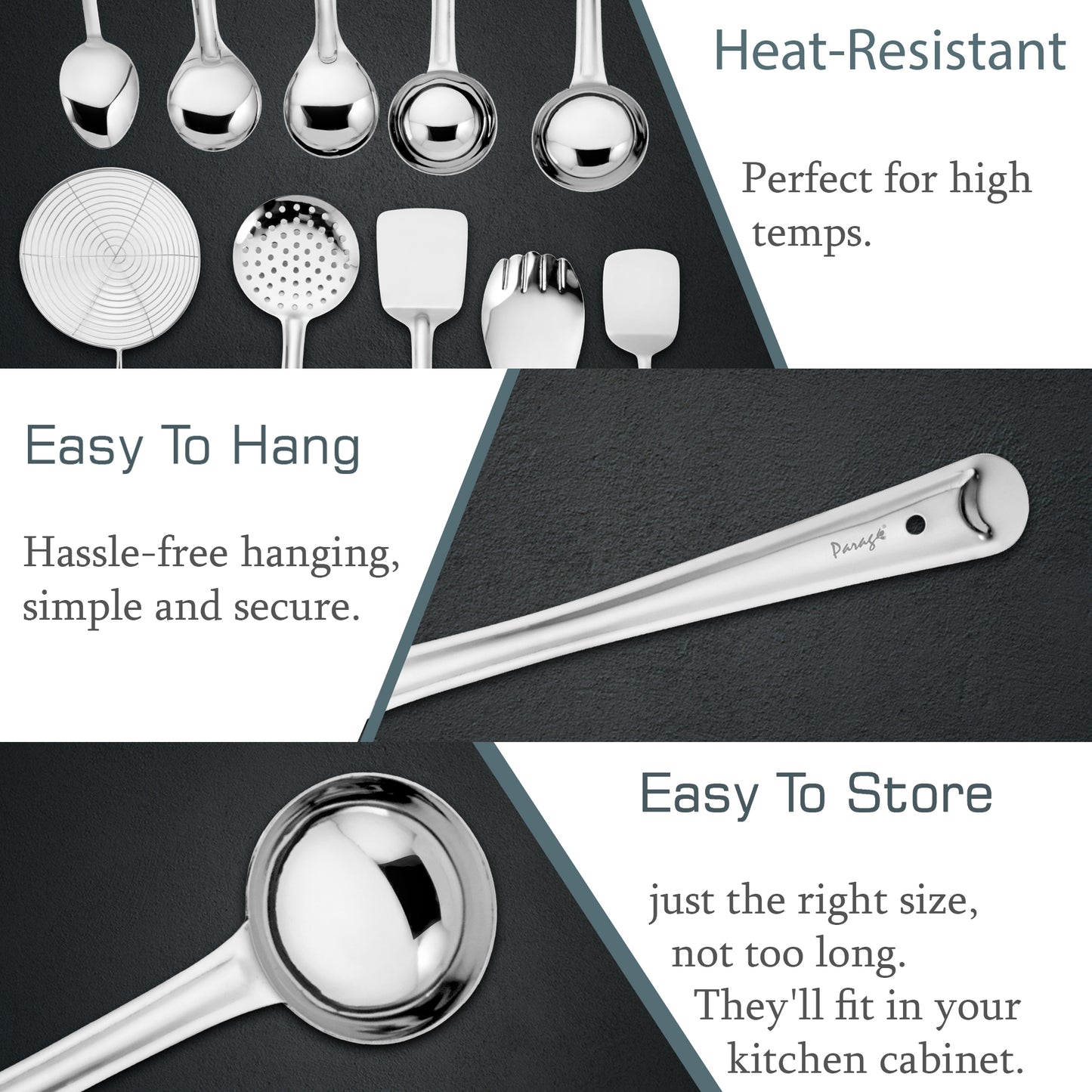 10-Piece Stainless Steel Cooking Spoons Set | Ladle, Turner, Strainer, Rice & Serving Spoons