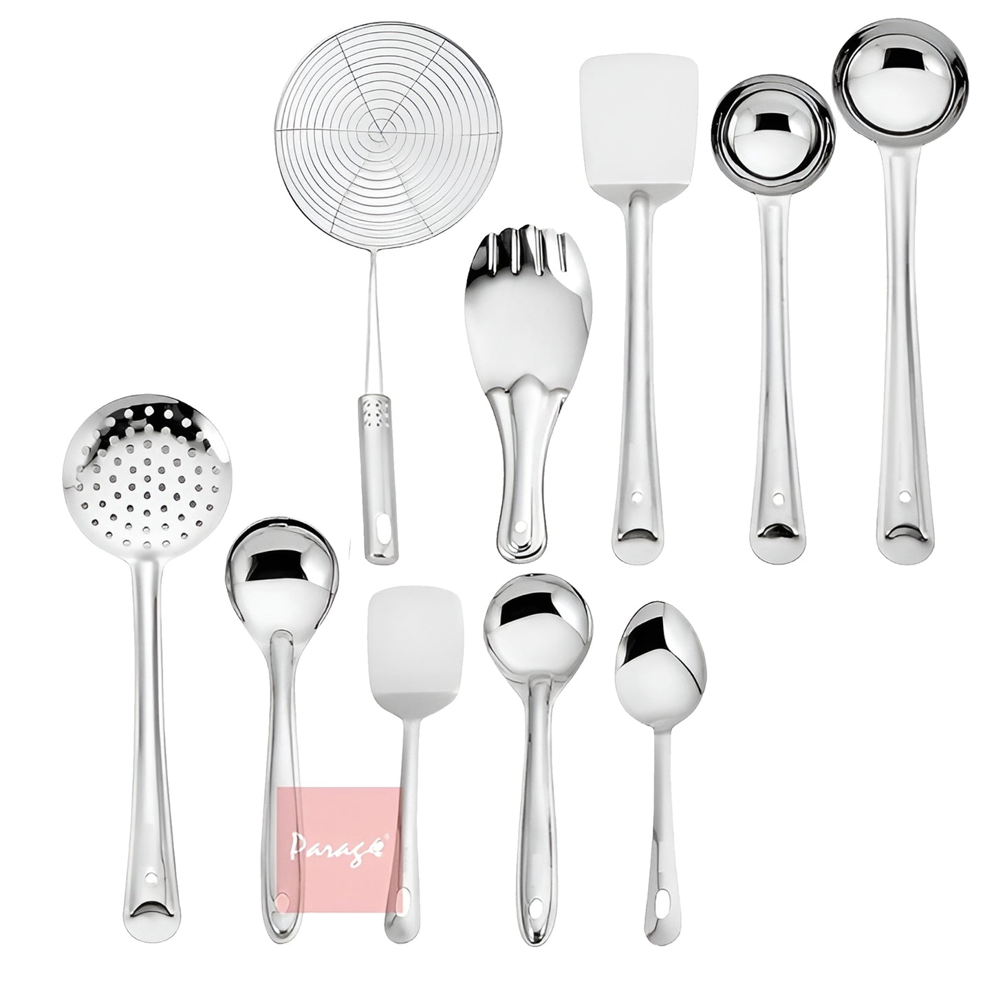 10-Piece Stainless Steel Cooking Spoons Set | Ladle, Turner, Strainer, Rice & Serving Spoons