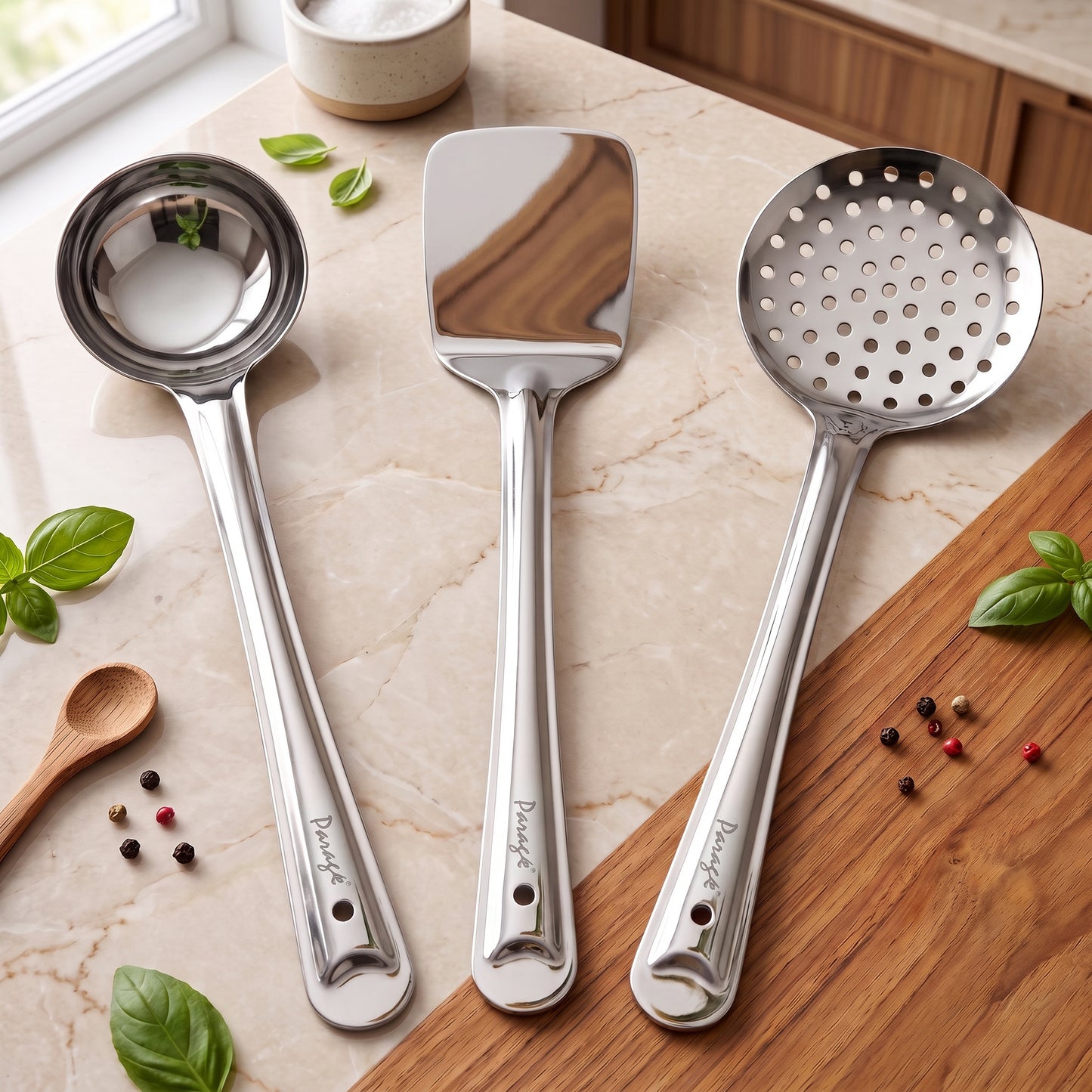 Kitchen Cooking Tool Set | 34.5 cm, 3 piece | Stainless Steel | Silver