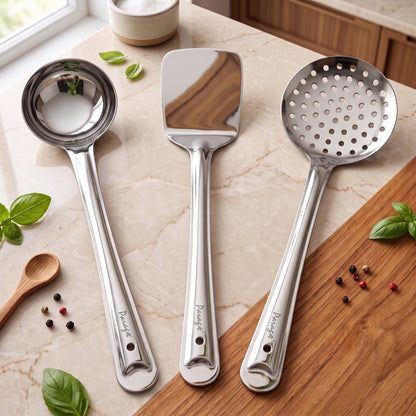 Kitchen Cooking Tool Set | 34.5 cm, 3 piece | Stainless Steel | Silver
