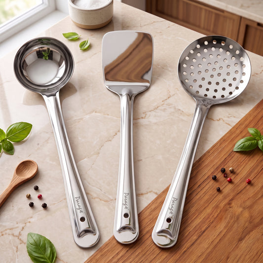 Kitchen Cooking Tool Set | 34.5 cm, 3 piece | Stainless Steel | Silver