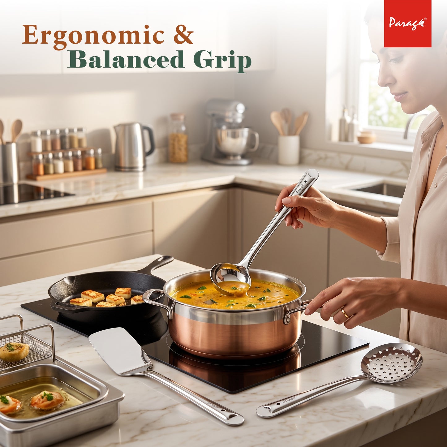 Kitchen Cooking Tool Set | 34.5 cm, 3 piece | Stainless Steel | Silver