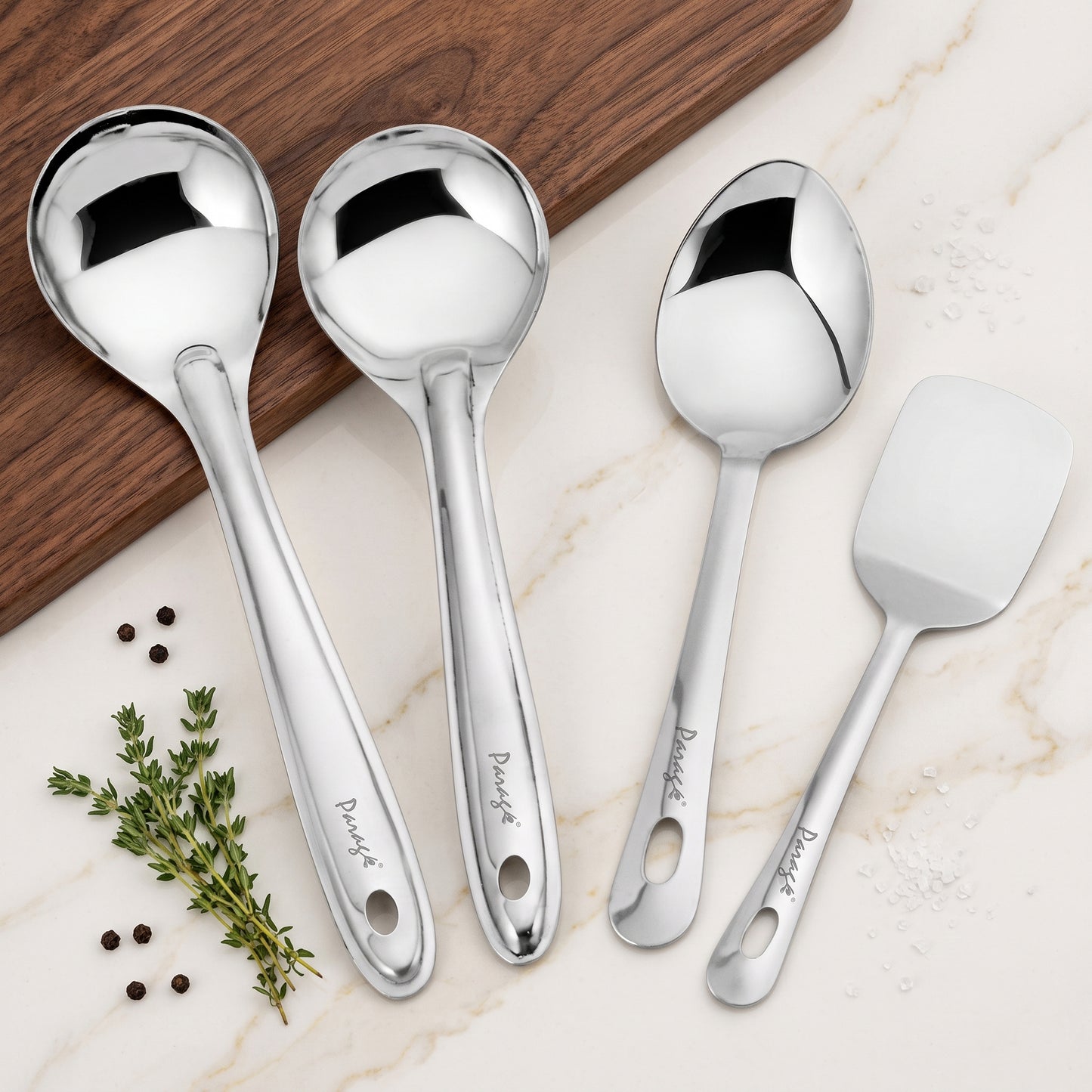 Serving Spoon Set | 26.5cm, 4pc | Stainless Steel | Silver | Basting Spoon