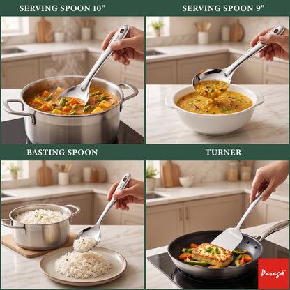 Serving Spoon Set | 26.5cm, 4pc | Stainless Steel | Silver | Basting Spoon