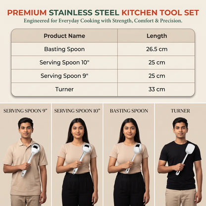 Serving Spoon Set | 26.5cm, 4pc | Stainless Steel | Silver | Basting Spoon