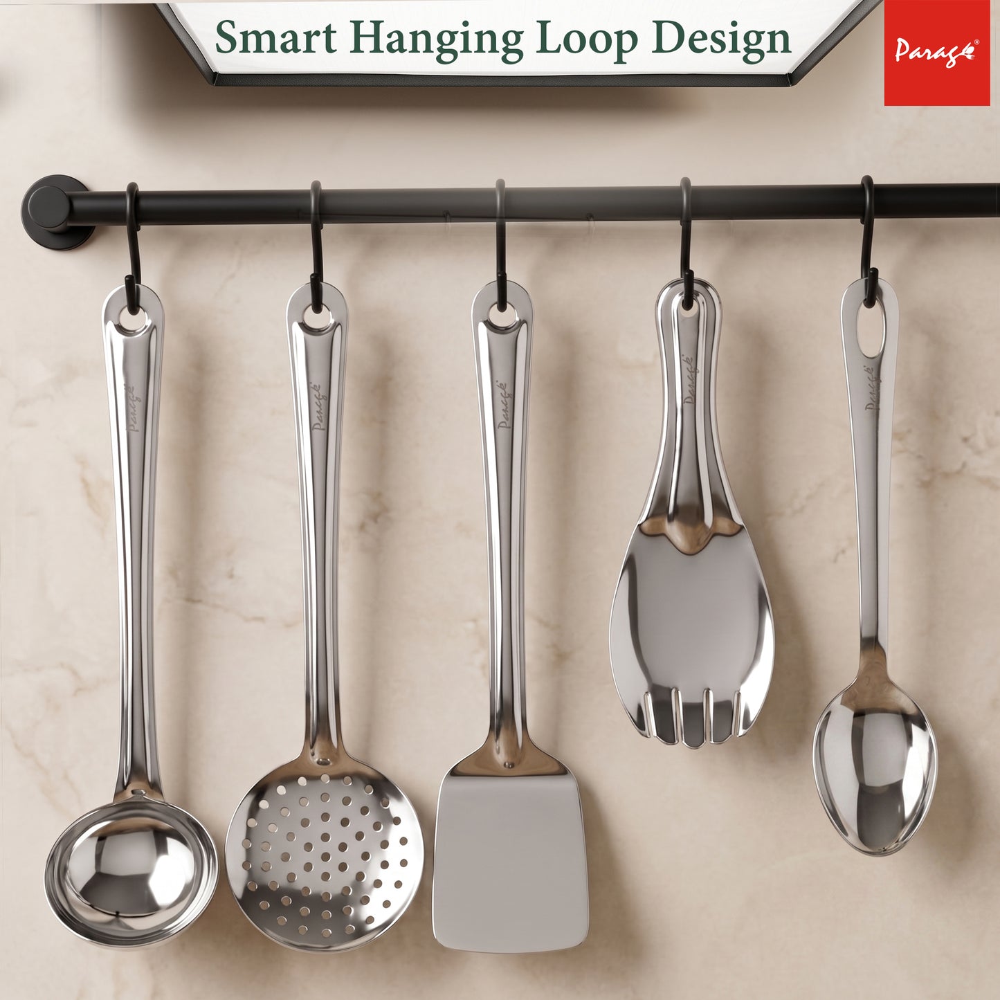Serving Spoon Set | 5 piece | Stainless Steel | Silver | Basting Spoon