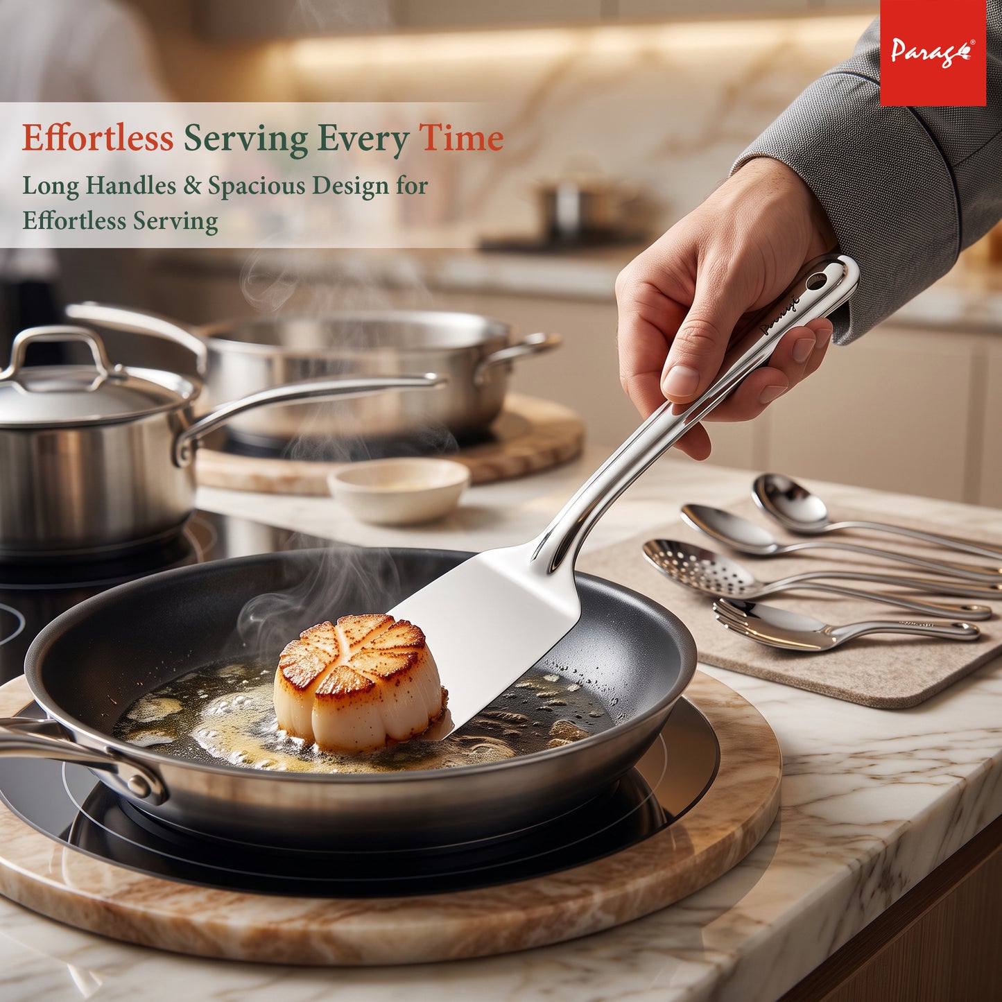 Serving Spoon Set | 5 piece | Stainless Steel | Silver | Basting Spoon