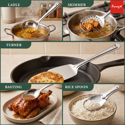 Serving Spoon Set | 5 piece | Stainless Steel | Silver | Basting Spoon