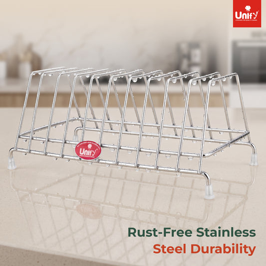 Stainless Steel Plate Rack for Kitchen - 10 Sections, Chrome Finish, Plates, Lids & Utensil Organizer