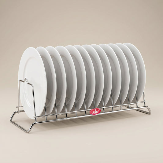 Stainless Steel Plate Stand for Kitchen | 12 Section Dish & Utensil Rack Silver