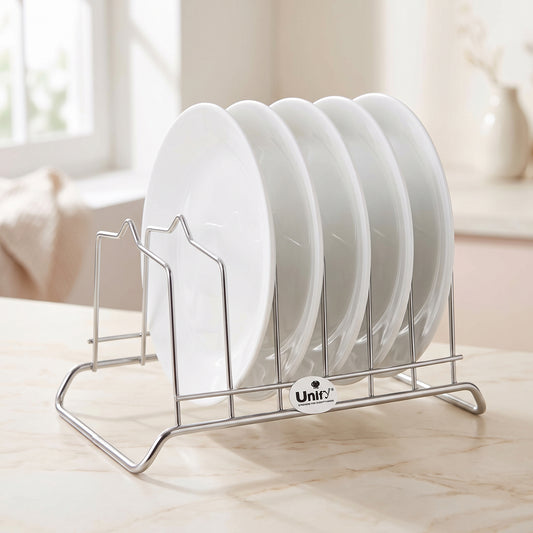Stainless Steel Plate Rack for Kitchen | 6 Section Utensil & Dish Stand Silver