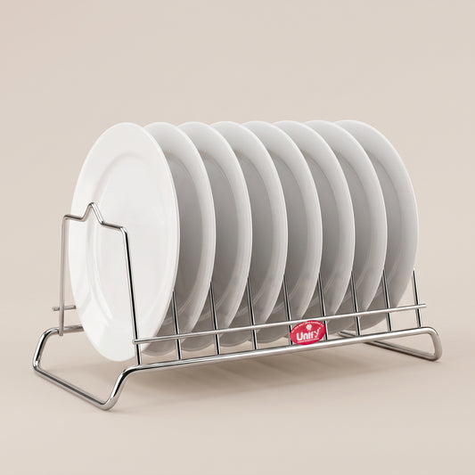 Stainless Steel Plate Rack for Kitchen | 8 Section Utensil & Dish Stand Silver