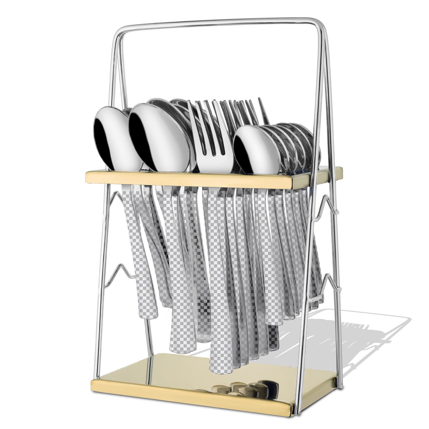 25-Piece Chess Design Premium Stainless Steel Cutlery Set with Stand – Forks, Spoons & Tea Spoons for Elegant Dining Table
