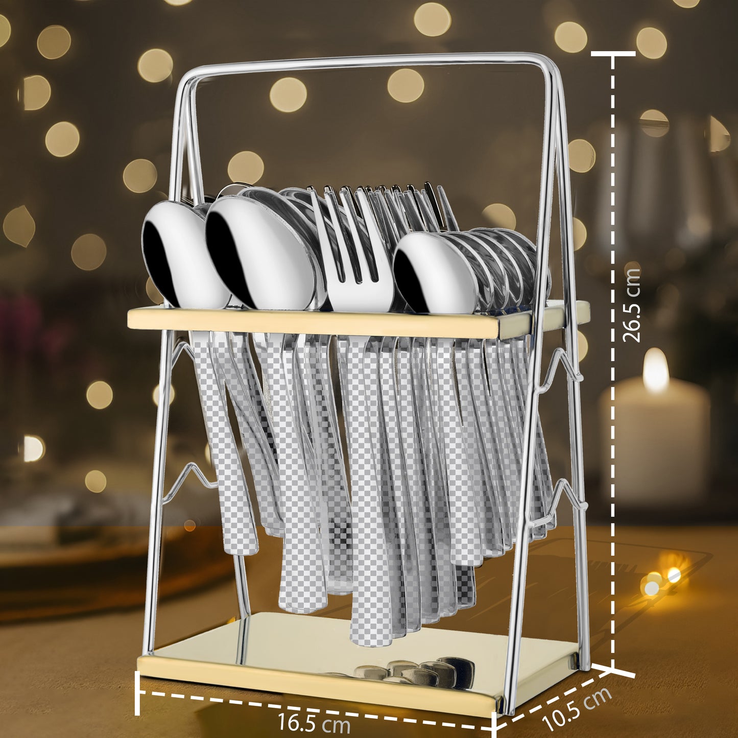 25-Piece Chess Design Premium Stainless Steel Cutlery Set with Stand – Forks, Spoons & Tea Spoons for Elegant Dining Table