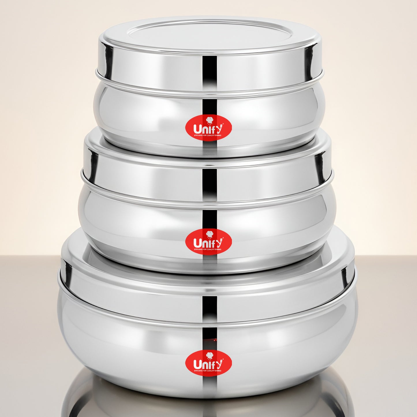 Stainless Steel Belly Dabba Set of 3 | 880ml, 600ml, 400ml Multipurpose Kitchen Storage Containers | Food-Grade, Rust-Proof Steel Canisters with Tight-Fit Lids for Snacks & Daily Use