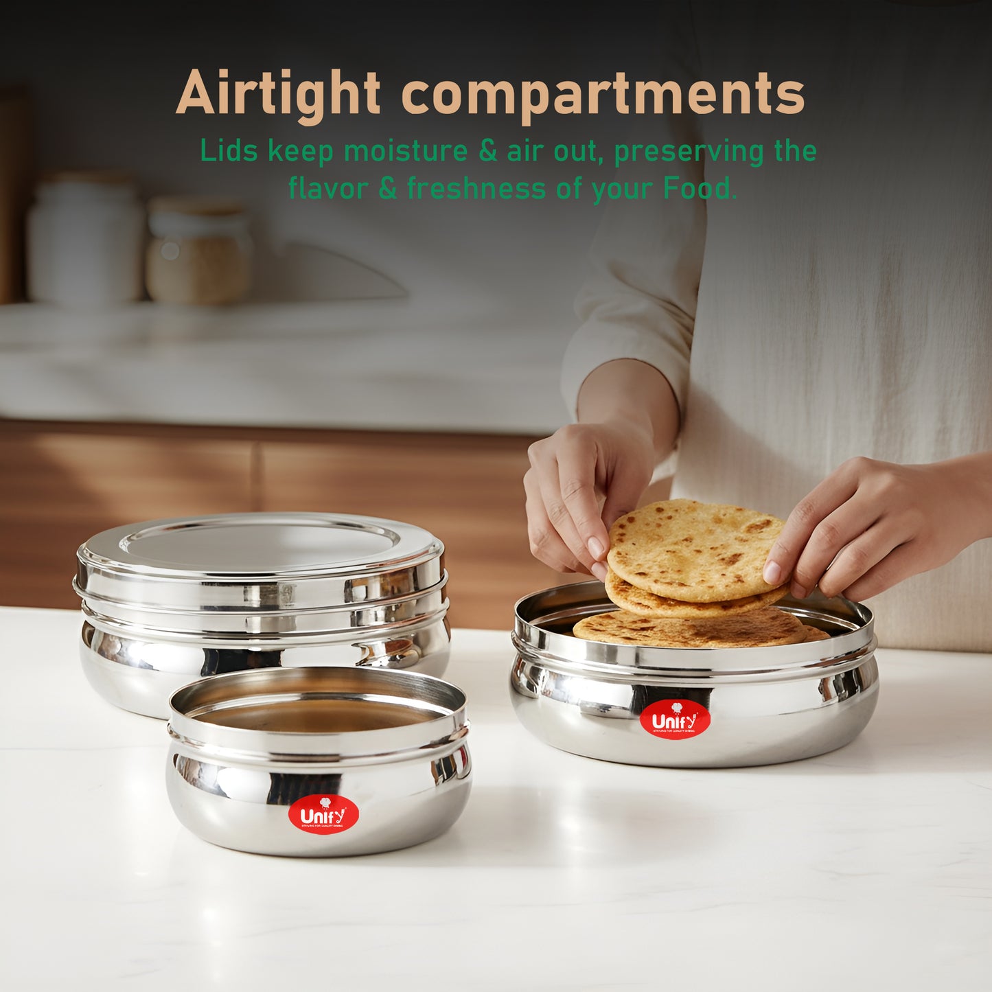 Stainless Steel Belly Dabba Set of 3 | 880ml, 600ml, 400ml Multipurpose Kitchen Storage Containers | Food-Grade, Rust-Proof Steel Canisters with Tight-Fit Lids for Snacks & Daily Use