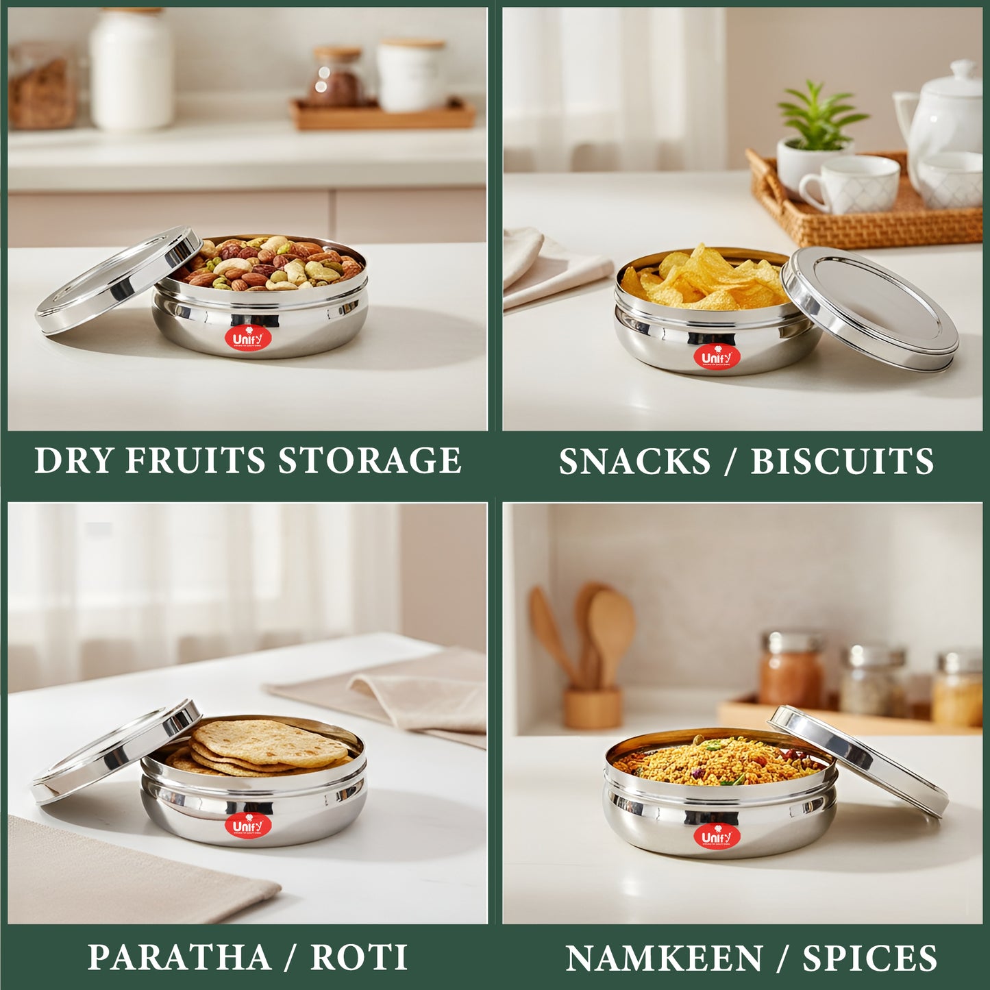 Stainless Steel Belly Dabba Set of 3 | 880ml, 600ml, 400ml Multipurpose Kitchen Storage Containers | Food-Grade, Rust-Proof Steel Canisters with Tight-Fit Lids for Snacks & Daily Use
