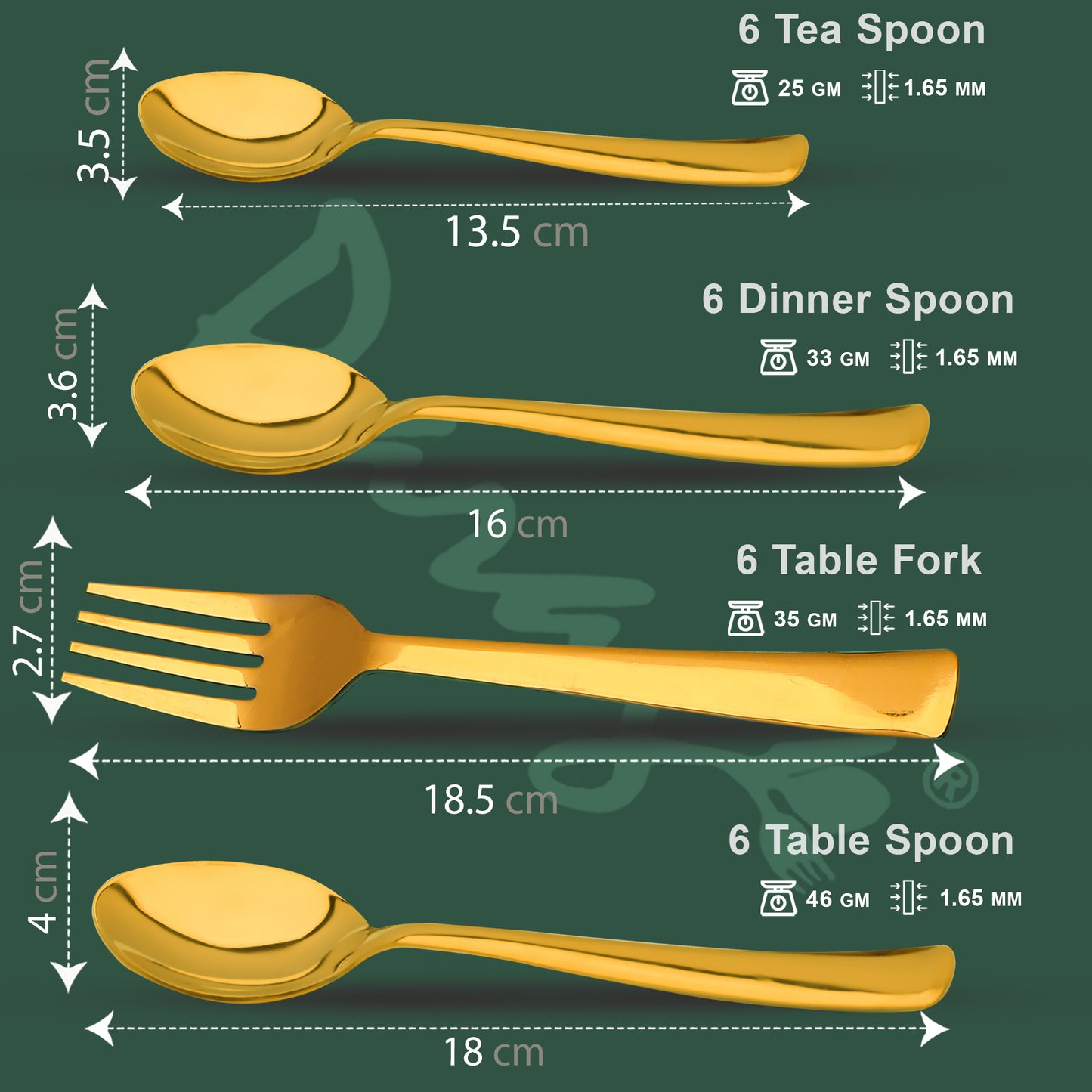 25-Piece PVD Gold Luxury Stainless Steel Cutlery Set | Stand Included - Spoons & Forks for Home, Dining & Gifting, Sapphire Golden
