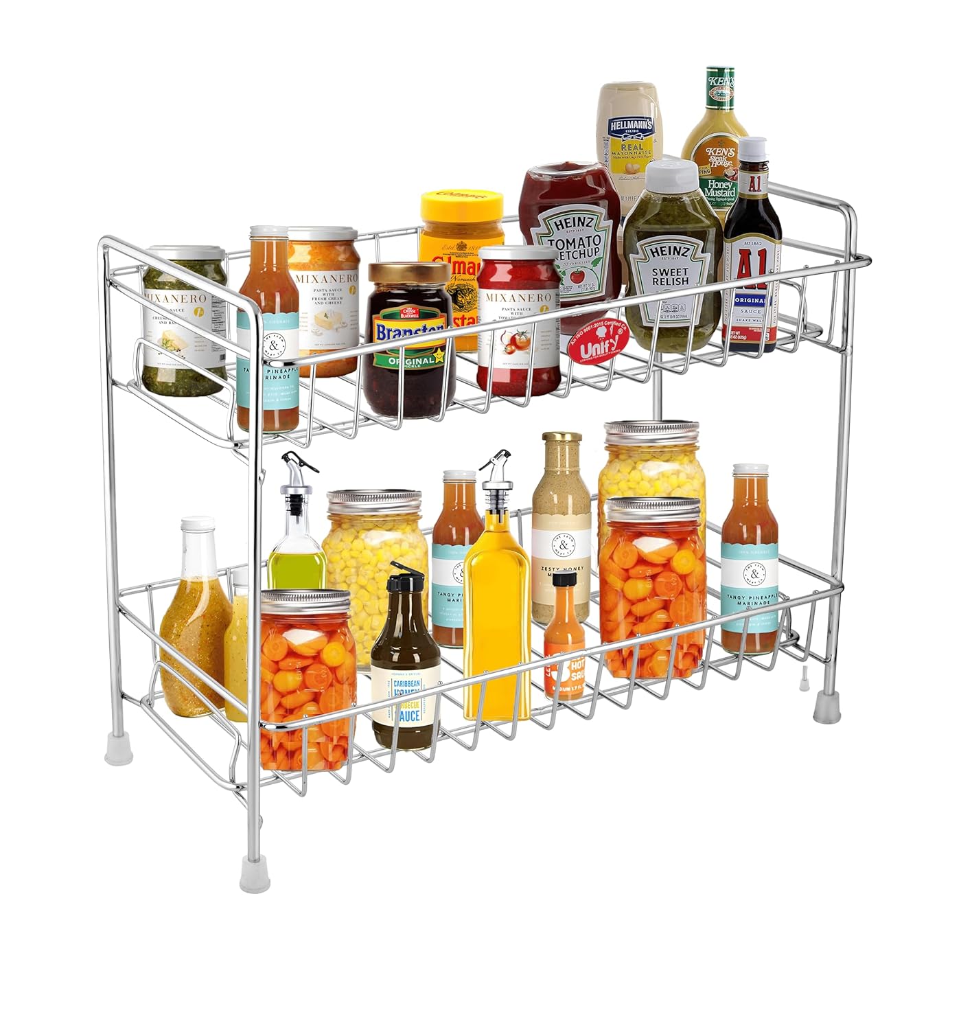 Stainless Steel 2-Tier Spice Rack Organizer with Shelf Liner | Kitchen, Cabinet & Pantry