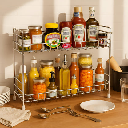 Stainless Steel 2-Tier Spice Rack Organizer with Shelf Liner | Kitchen, Cabinet & Pantry
