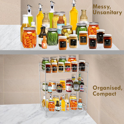 Stainless Steel 3-Tier Spice Rack Organizer with Shelf Liner | Kitchen, Cabinet & Pantry