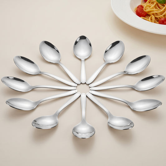 Dinner Spoon Set | 15.5 cm, 12 pcs | Stainless Steel | Silver