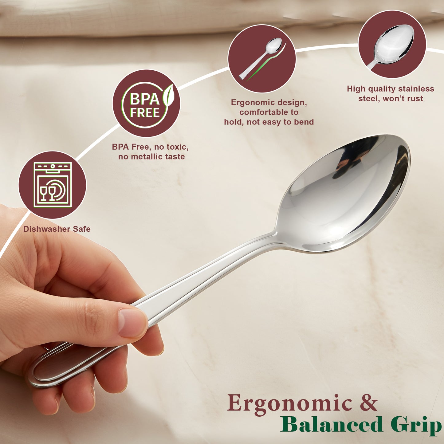 12 Pcs Stainless Steel Dinner Spoon Set | 15.5 cm Regency Table Spoons Silver