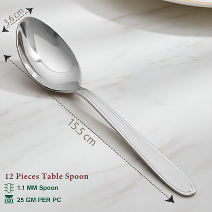 12 Pcs Stainless Steel Dinner Spoon Set | 15.5 cm Regency Table Spoons Silver