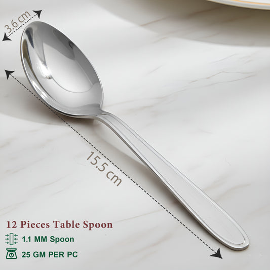 12 Pcs Stainless Steel Dinner Spoon Set | 15.5 cm Regency Table Spoons Silver