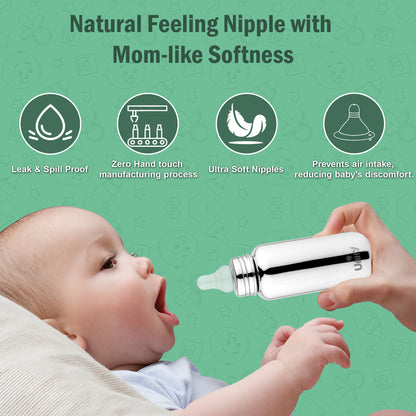 250ml Stainless Steel Baby Feeding Bottle - BPA Free, Anti-Colic, Plastic-Free