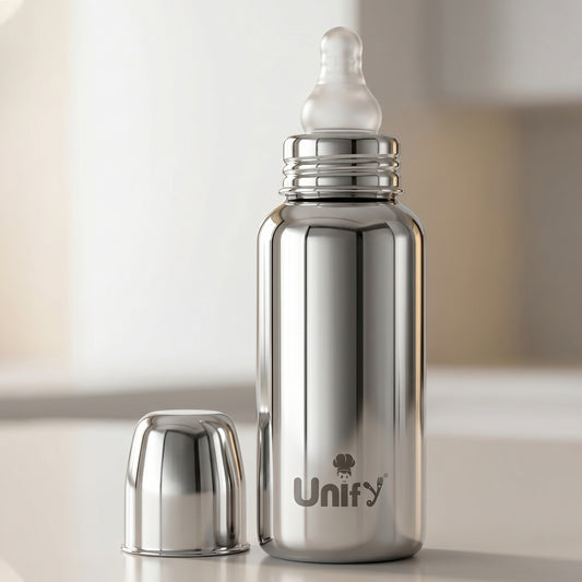 250ml Stainless Steel Baby Feeding Bottle - BPA Free, Anti-Colic, Plastic-Free