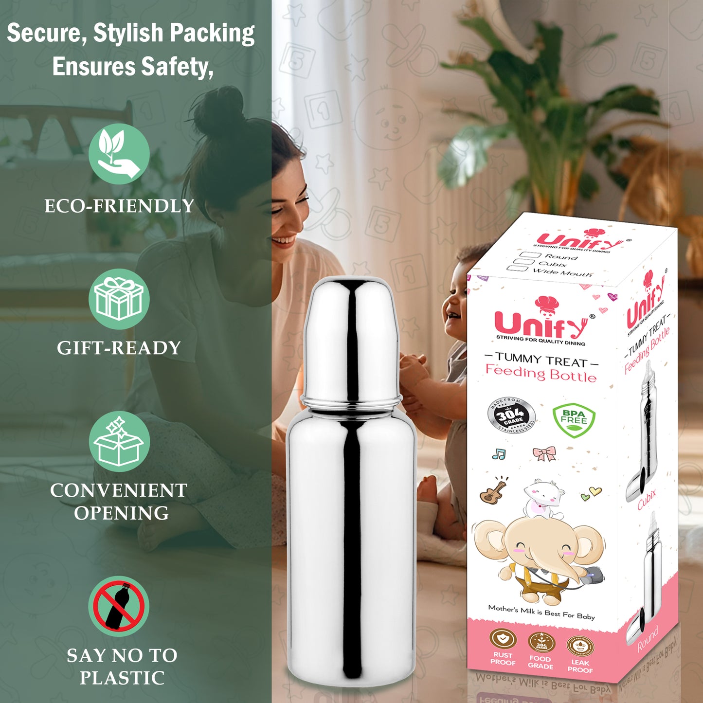 250ml Stainless Steel Baby Feeding Bottle - BPA Free, Anti-Colic, Plastic-Free