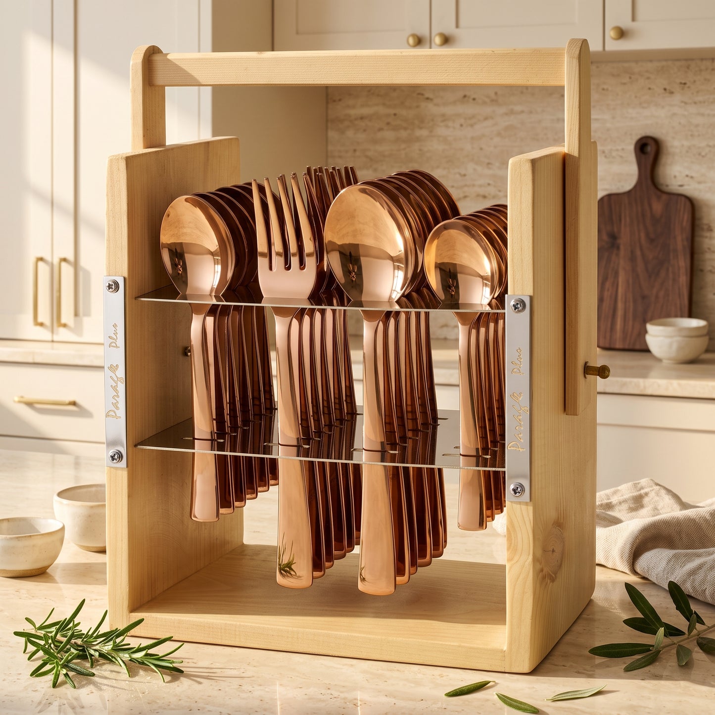 Cutlery Set | Stainless Steel | Rose Gold | Imperial | Wooden Stand