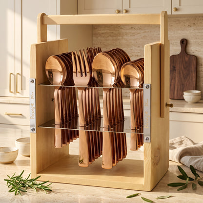 Cutlery Set | Stainless Steel | Rose Gold | Imperial | Wooden Stand