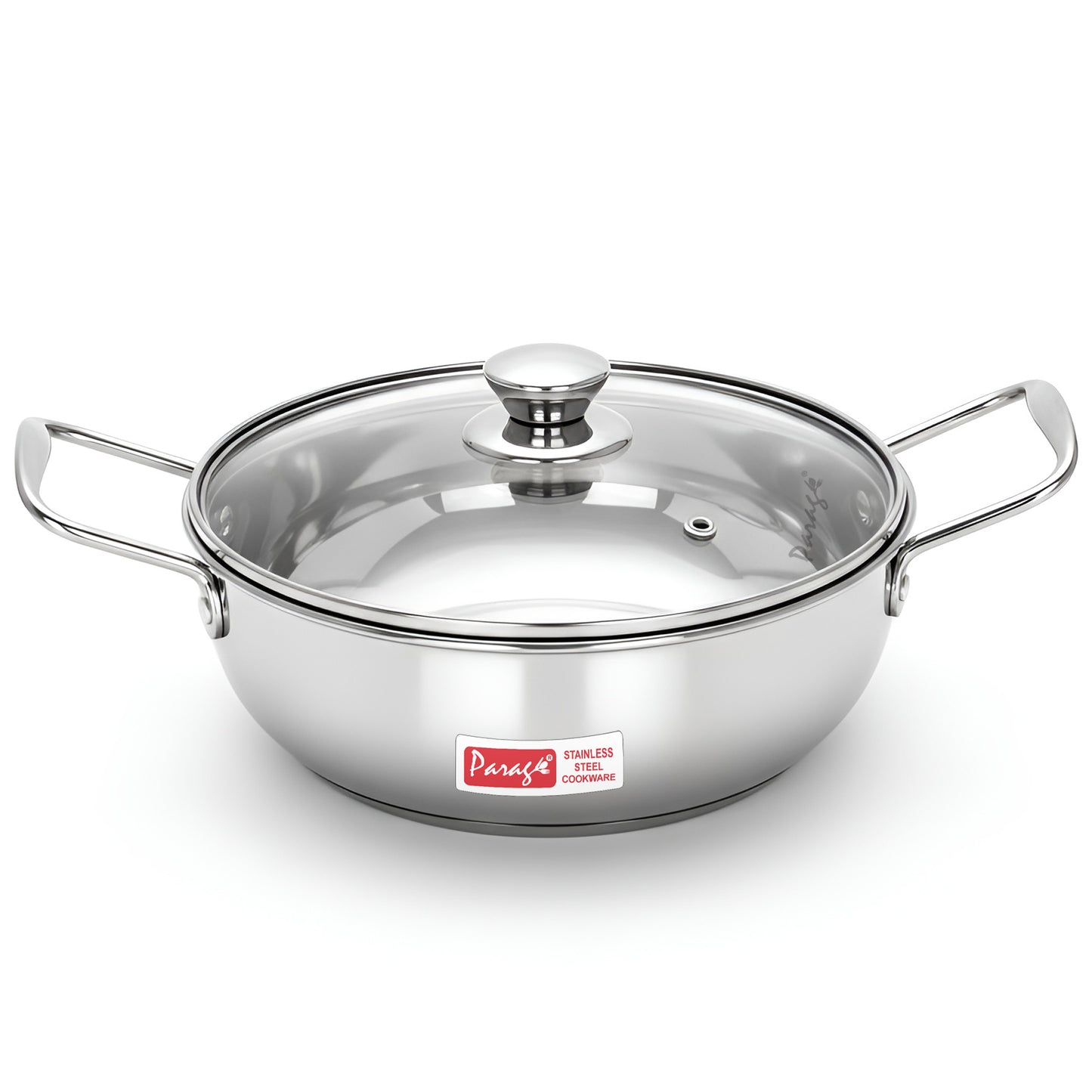 1 Pieces Stainless Steel Mini Kadhai 1.5 Litre with Glass Lid For 2–3 People | Gas & Induction Friendly Encapsulated Base | Rust-Resistant Cookware for Daily Cooking