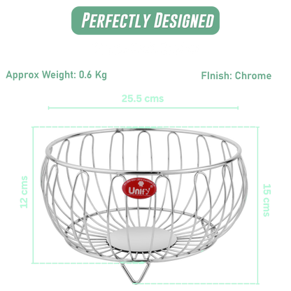 Stainless Steel Fruit Basket for Dining Table - Multipurpose Vegetable & Fruit Bowl, Countertop Stand, 26x15x12 cm
