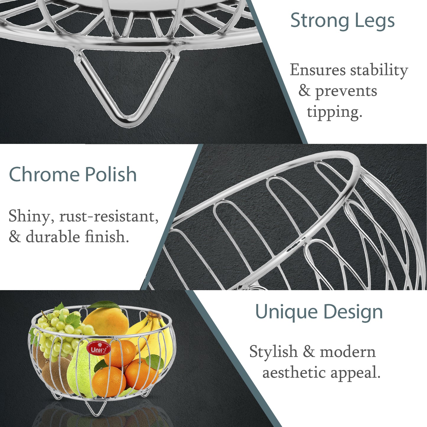Fruit & Vegetable Basket | 26x15x12cm | Stainless Steel | Silver