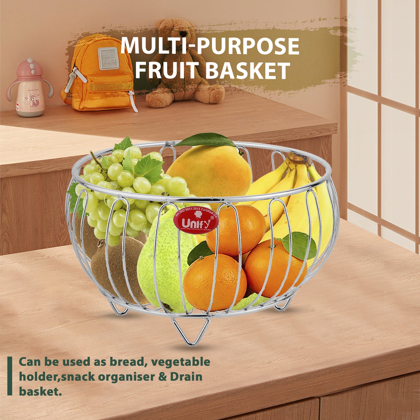 Fruit & Vegetable Basket | 26x15x12cm | Stainless Steel | Silver