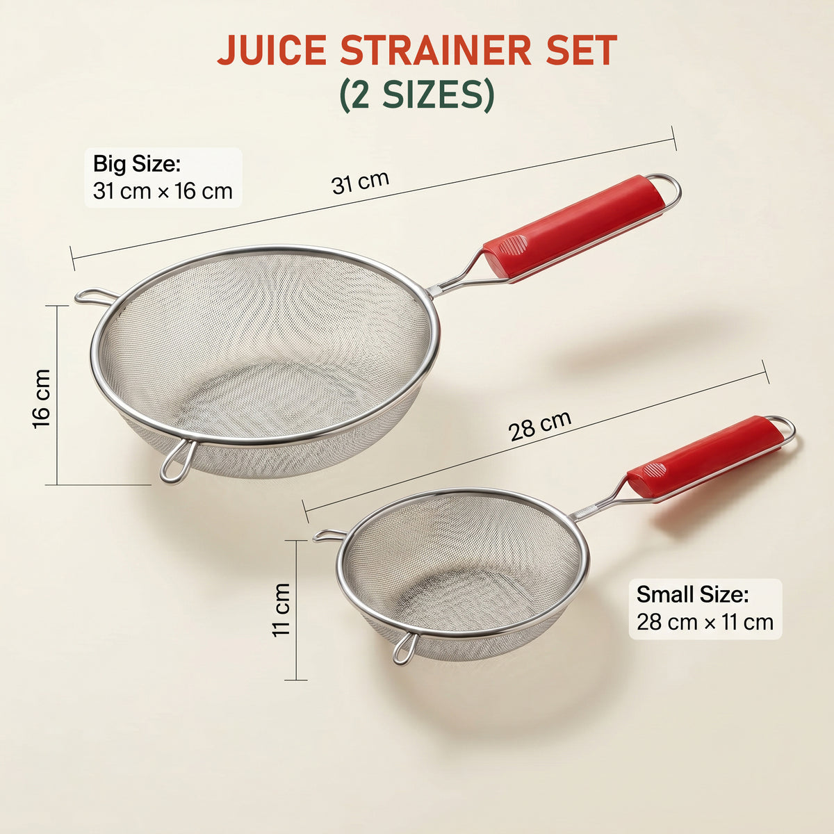 Strainer & Colander 11cm, 16cm Stainless Steel Red Handle – Parage