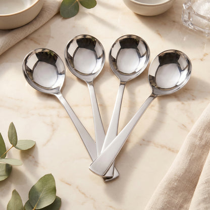 Serving Spoon Set | 21cm, 4 pcs | Stainless Steel | Silver | Big Cooking Spoon