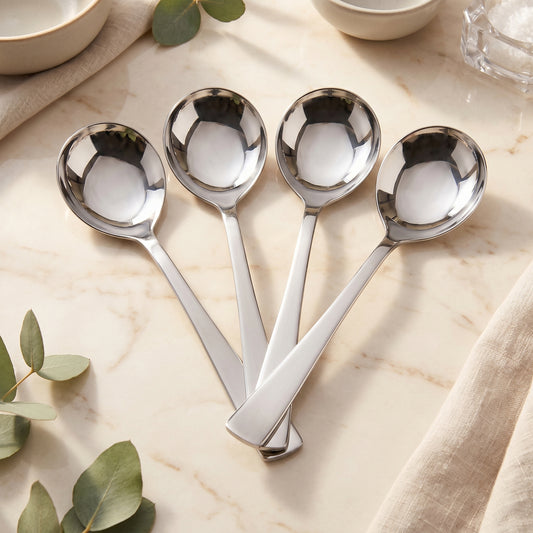 Serving Spoon Set | 21cm, 4 pcs | Stainless Steel | Silver | Big Cooking Spoon