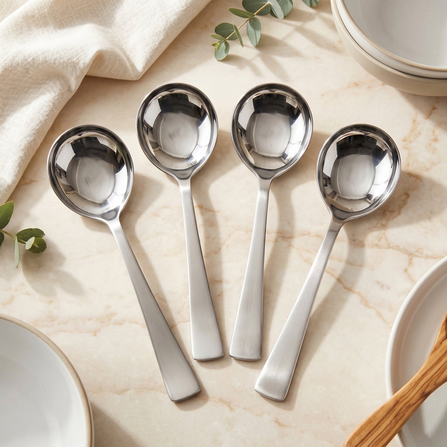 Serving Spoon Set | 21cm, 4 pcs | Stainless Steel | Silver | Big Cooking Spoon