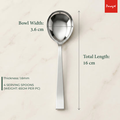 Serving Spoon Set | 21cm, 4 pcs | Stainless Steel | Silver | Big Cooking Spoon